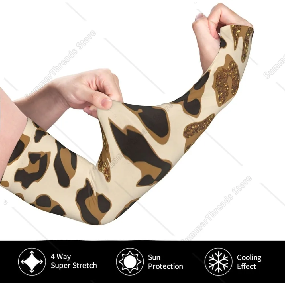 Animal leopardo impressão adulto gelo seda resfriamento braço capa proteção e dedo buraco resfriamento braço capa leve