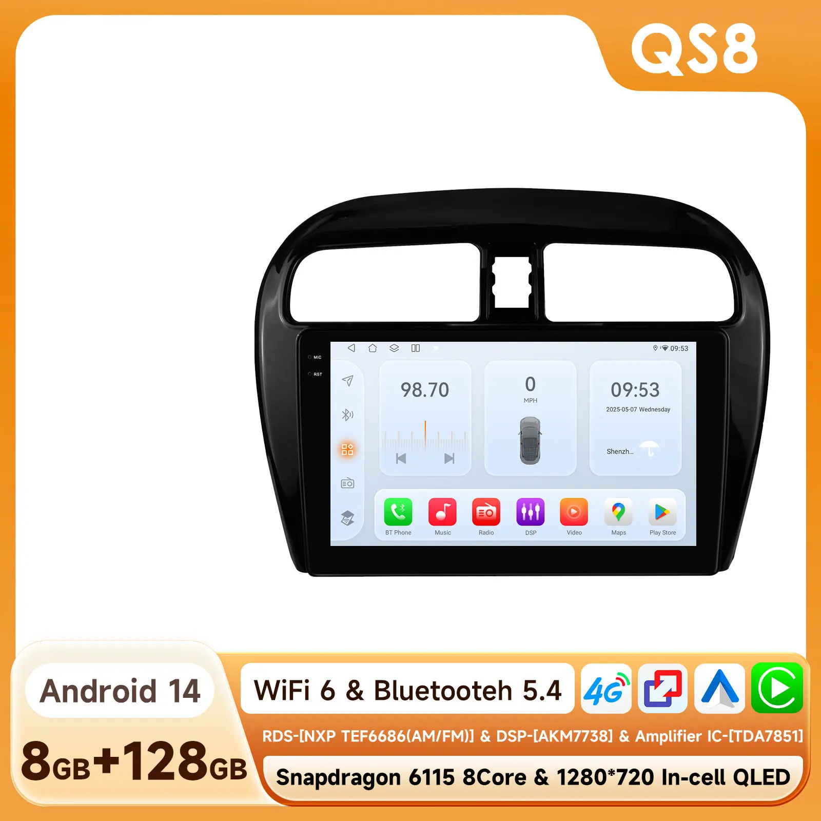 6115 Android Autoradio voor Mitsubishi Space Star Dodge Attitude Mirage 2012-2023 Carplay Android Auto GPS multimedia Speler WIFI