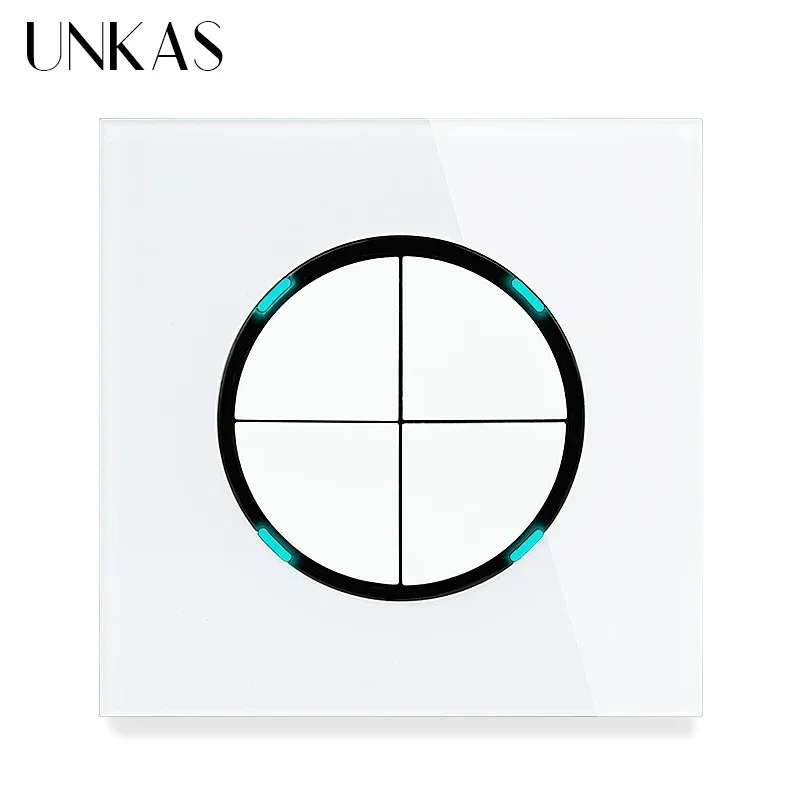 UNKAS Grey 1 2 3 4 Gang 1 / 2 Way Random Click on / Off Pass Through Wall Light Switch LED Indicator Gray Crystal Glass Panel image 3