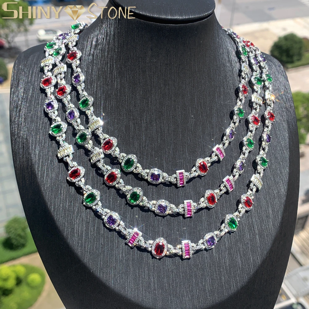 

2024 Iced Out Bling 5A кубический цирконий кубинская цепочка для женщин ожерелье хип-хоп красочные Cz колье ювелирные изделия свадебные