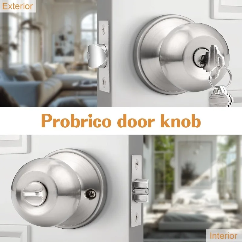 Door Locks Knobs with Same Key 8 Pack Cylindrical Keyed Entry Ball Knob Lockset, Brushed Nickel Finish, Keyed Like Locks