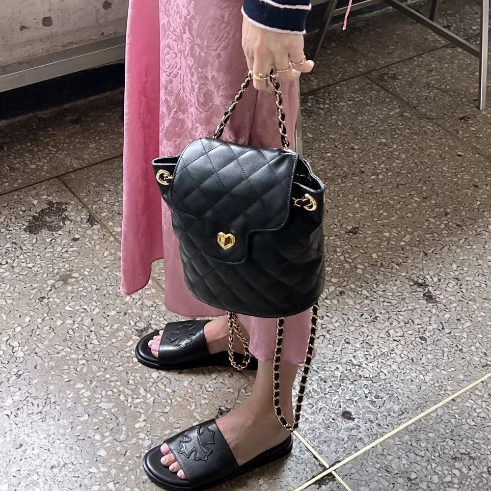 FIRMRANCH العصرية المتخصصة العلامة التجارية الماس مبطن خياطة المنسوجة سلسلة مكافحة سرقة رفرف الحلو الفتيات لينة جلد البقر حقيبة الظهر