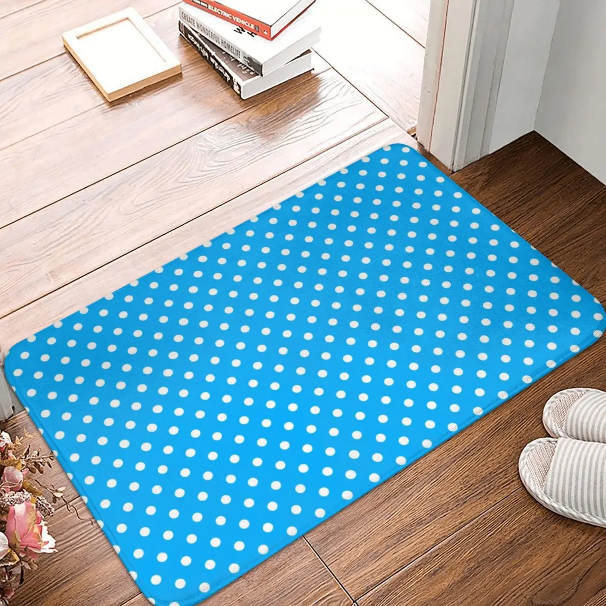 Blue And White Polka Dot Bath Mat Non Slip Spots Print Toilet Pad Quick Dry Kitchen Shower Room Foot Mat Waterproof Bathroom Rug