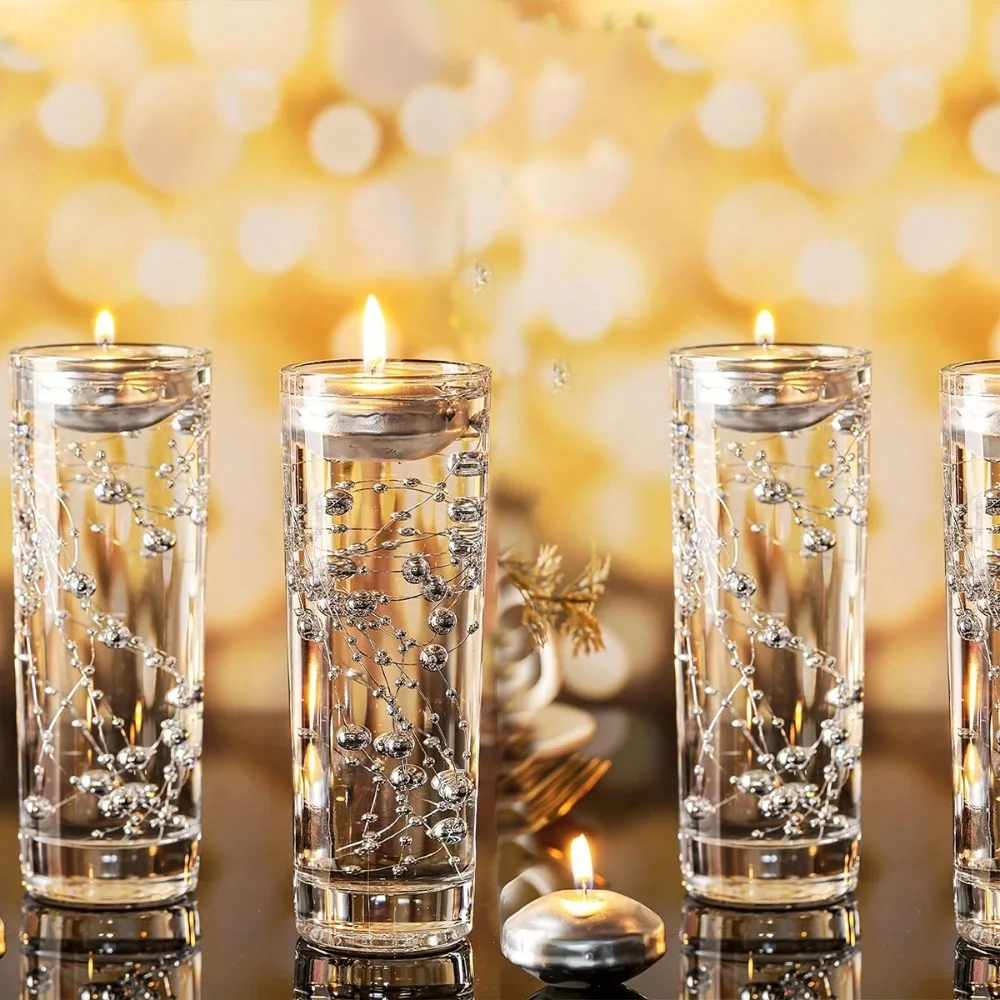 5PCS Floating Candles Vase Filler Pearl String Plastics Sparkle Pearl String for DIY Scented Candle Wedding Centerpieces Decor