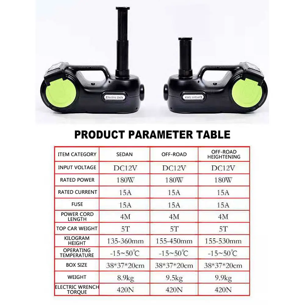 5T Car Electric Jack 36-53cm Lift Height Tire Pressure Monitoring Electric Lift Jack With 420N.m Electric Wrench Car Repair Kit