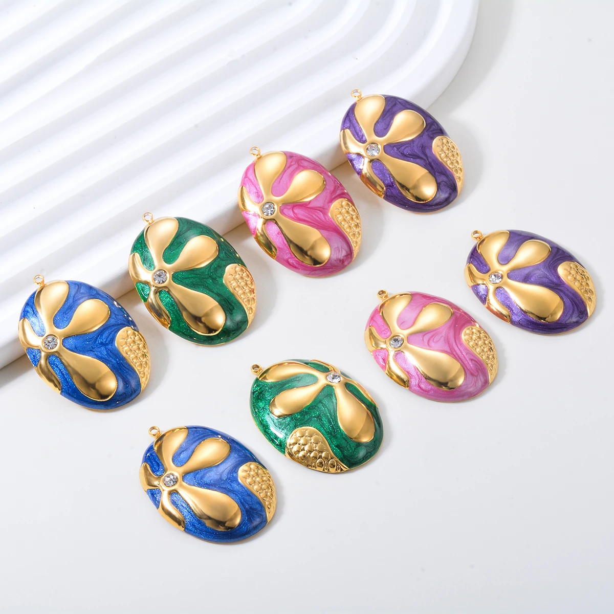 

6pcs DIY Makings for Earrings Necklace Bracelet Colorful Jewelry Supplies Oval Shape Enamel Rhinestone Charms Pendant Wholesale