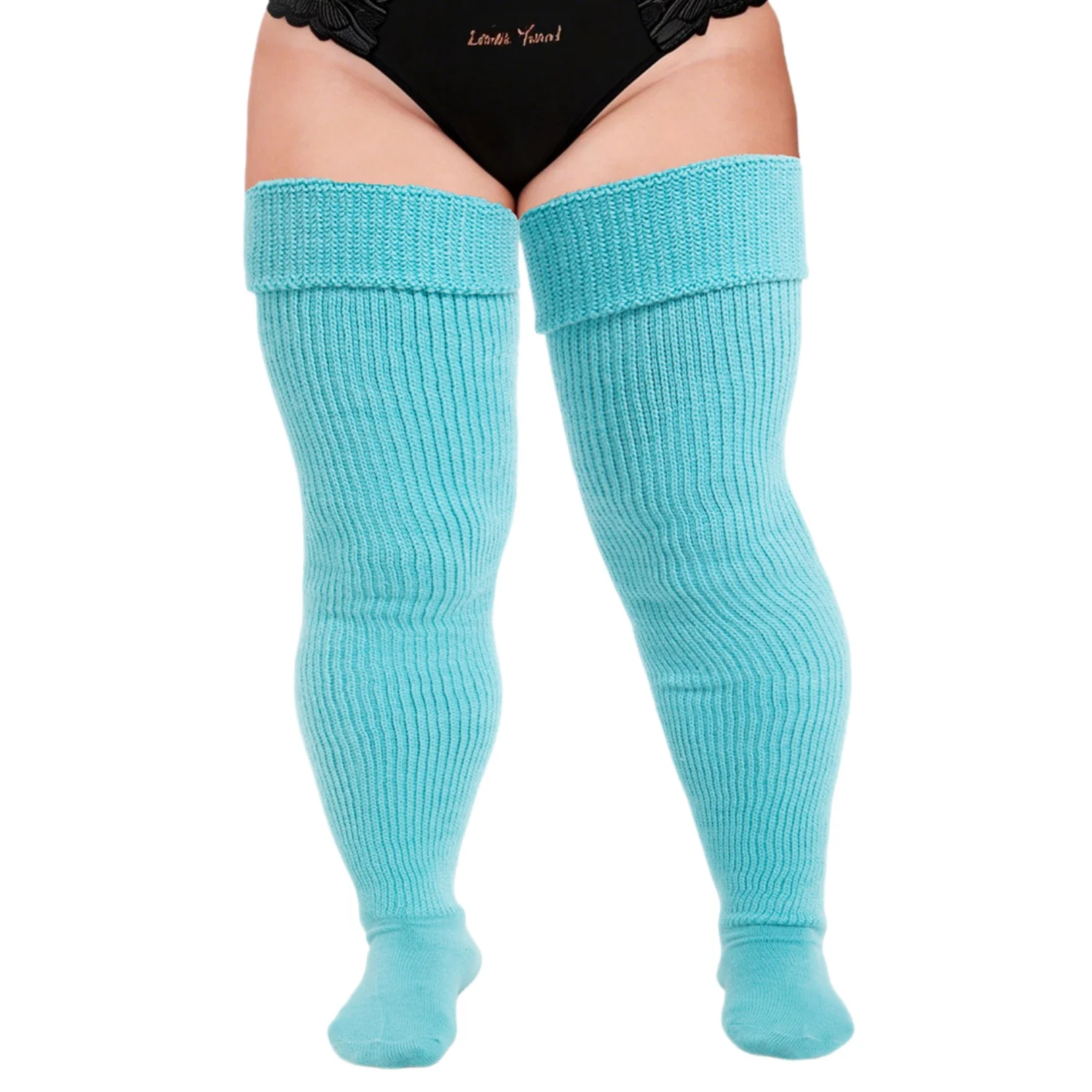 Damen-Kollektion: Farbige, dicke, oberschenkelhohe Socken in Übergröße für große Mädchen – Beinwärmer aus Acrylgarn, dehnbar, einfarbig, lange Strümpfe – Detail 4