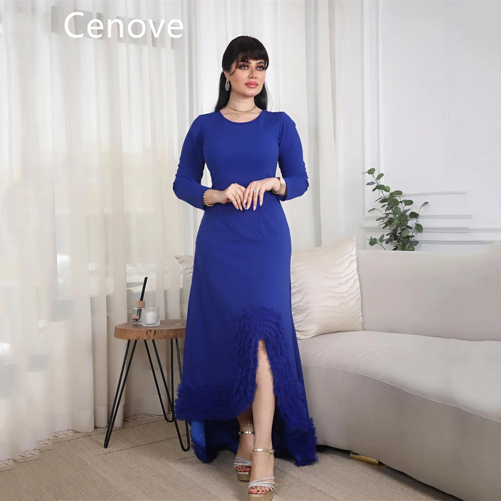 

Cenove Blue A-Line High O-Neck Prom Dress Evening Split Floor-Length Summer Elegant Party Dress For Women 2023