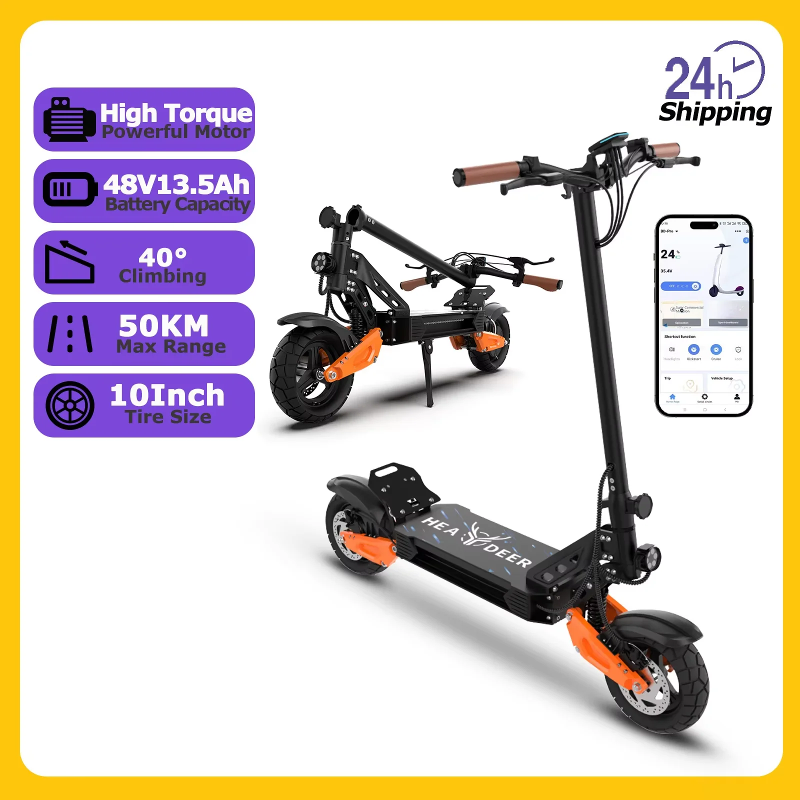 JUICEASE C67Lite Elektrische Scooter 48V13.5Ah Hoge-Capaciteit Batterij Krachtige Motor 50KM Lange Afstand 35 ° Klimmende 10 inch vetbanden off-road all-terrain e-scooter met schokdemping
