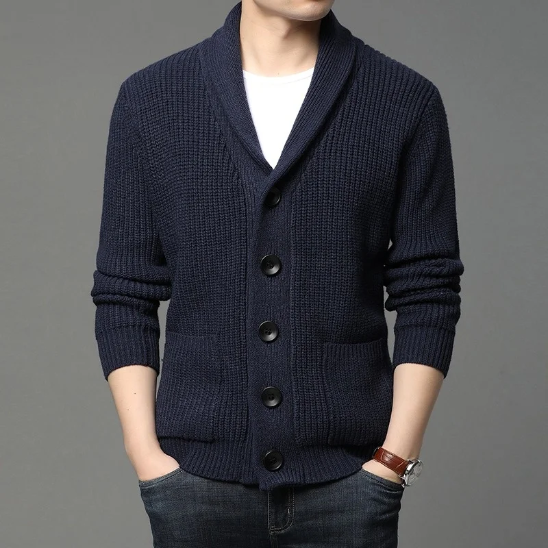 

Autumn Winter Cardigans Men Thick Knitted Sweater Jackets Solid Color Fashion Turn Down Collar Warm Single Breasted Cardigan