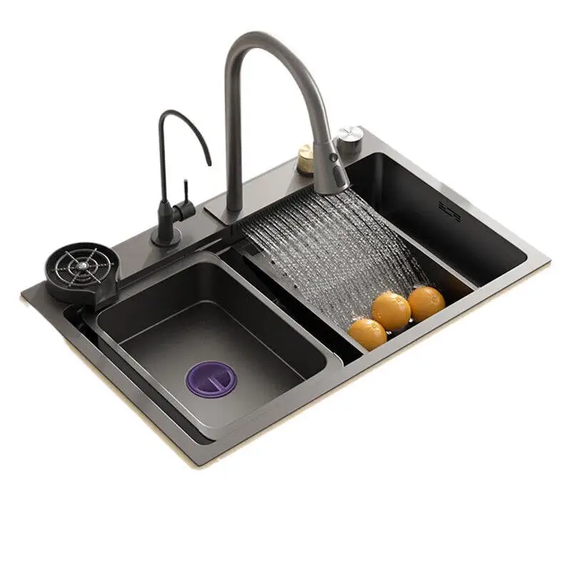 

Feiyu Waterfall Sink, Kitchen Wash Basin, Large Single Sink, Stainless Steel, Household, Undercounter Basin