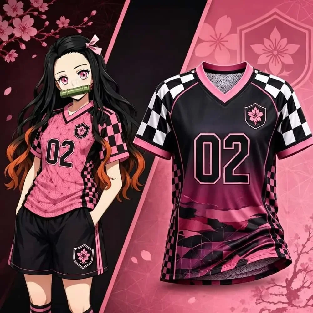 Ghost Slayer Blade You Bean Anime V-neck Mesh Shirt Sakura Printed Breathable Quick Drying Loose Large Size Unisex T-shirt