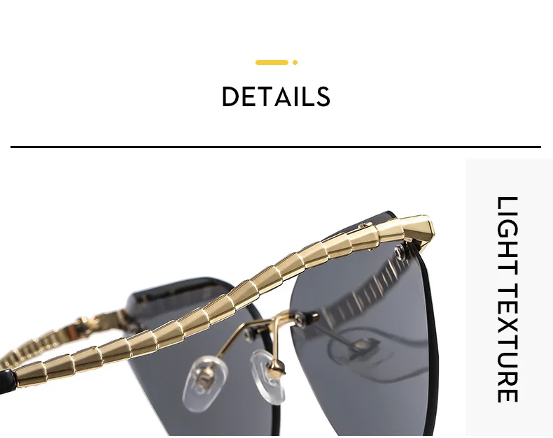 Katzenaugen Randlose Sonnenbrille Damen 2026 Luxusmarke Designer Trendige Metall Rahmenlose Sonnenbrillen für Damen Vintage Eyewear UV400 – Detail 8