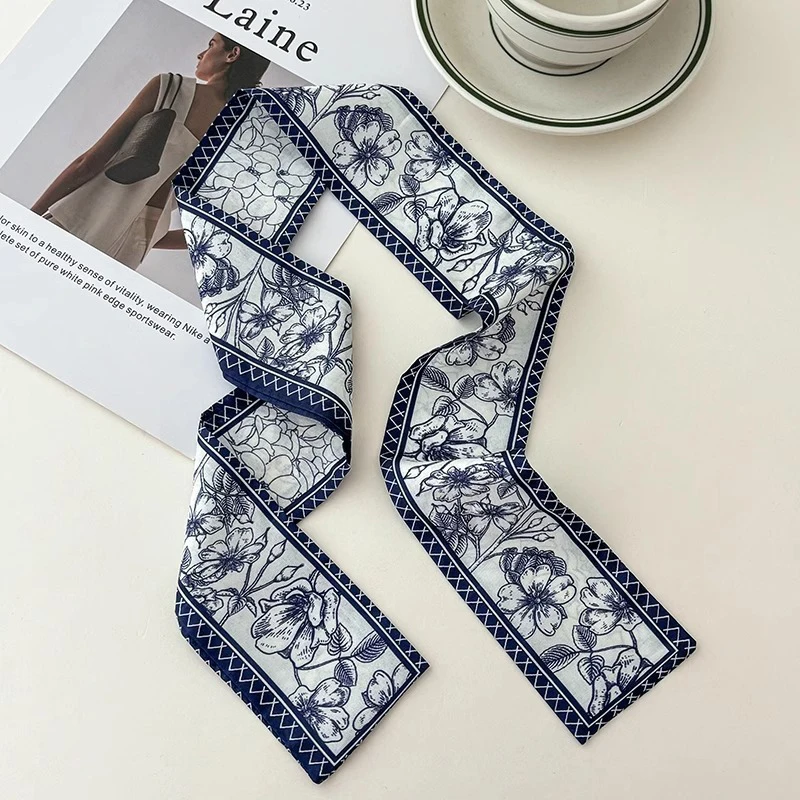 2025 Korean Fashion New Women Twill Silk Scarf Binding Bag Handle Ribbon Hair Band Small Scarf Headband Handle Ribbon Scarf image 4
