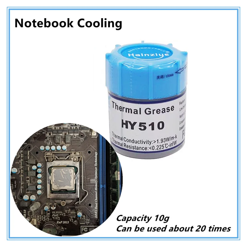 معجون حراري رمادي HY510 10 جرام 3.0 وات/م·K درجة احترافية لوحدة المعالجة المركزية/وحدة معالجة الرسومات/مجموعة شرائح وتبريد الكمبيوتر المحمول LED |   تتضمن مكشطة |   بنفايات