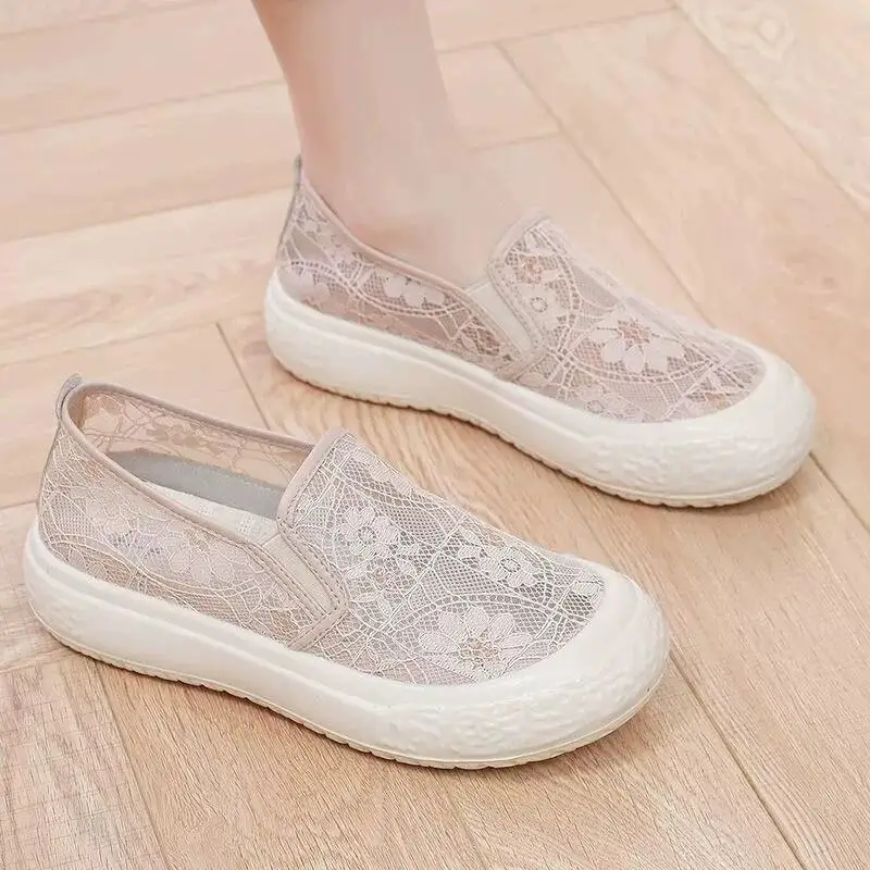 

Women's Summer Breathable Slip-On Fishing Boat Shoes Fashionable Thick Bottom Net Face Old Beijing Cloth Shoes Casual Style