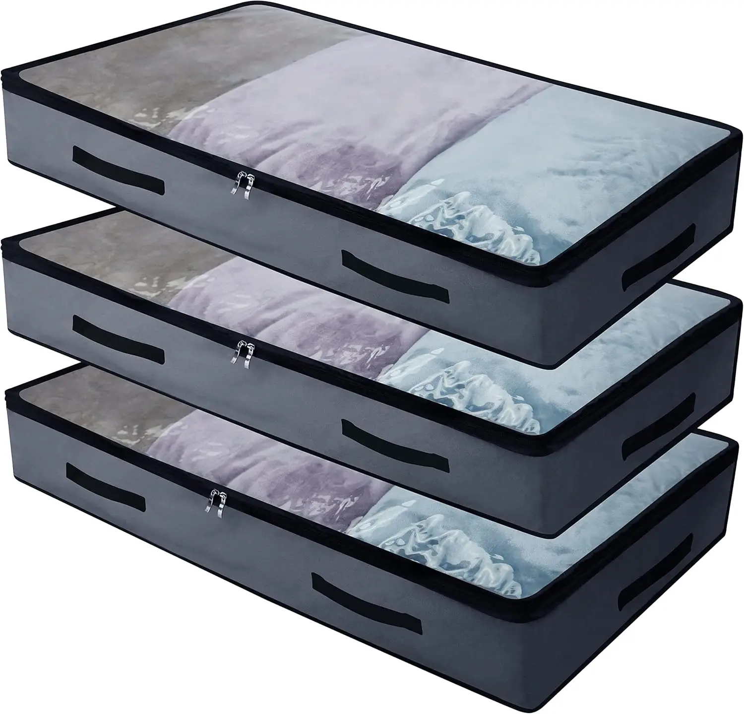 

3 Pa Underbed Storage Bags, Transparent Zip Lid Under Bed Storage Bags, Foldable Under-Bed Storage Bags And Containers, Dark