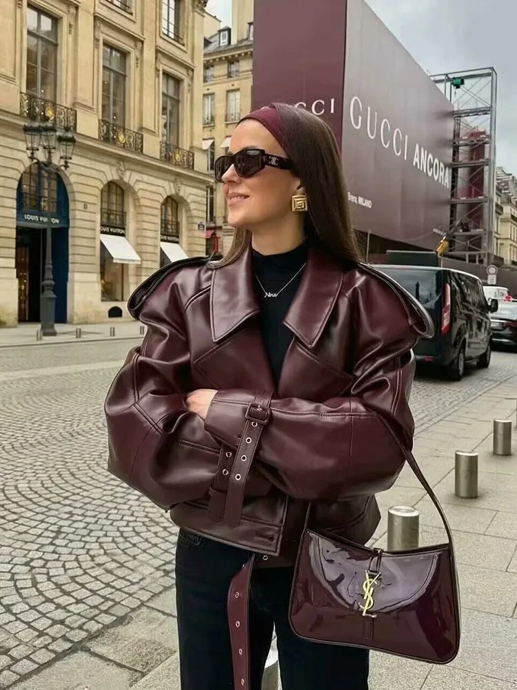 BBWM フェイクレザーボンバージャケット女性のジャケットファッションクロップドジャケット女性ストリートアウターウェア長袖ジャケットコート