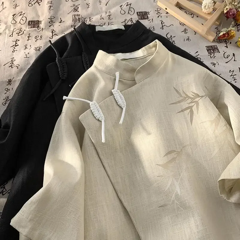 

New Chinese Style Oversize Shirt Women Vintage Loose Short Sleeve Blouses Fashion Casual All-match Blusas Mujer Shirts & Blouses