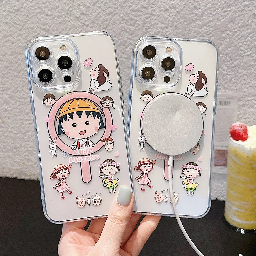 Cartoon Chibi M-Maruko-chans Magsafe Magnetic Phone Case for Samsung Galaxy S24 S23 S22 S21 S20 FE Plus Ultra 5G Soft Clear Tpu