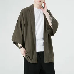 Solid Linen Kimono Japanese Kimonos for Men Vintage Clothes Cardigan Man Men's Japan Clothing Shirt 5XL 2023 Summer