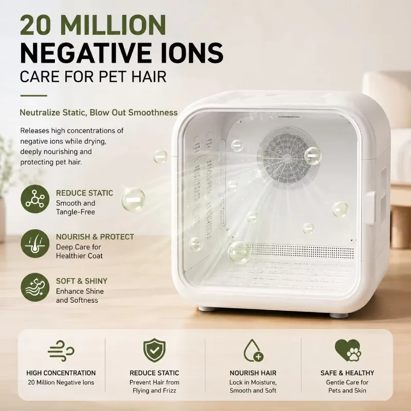 Stylish Pet Drying Box – Stainless Steel & Plastic Hybrid, Low-Noise, Rechargeable for Cats and Dogs