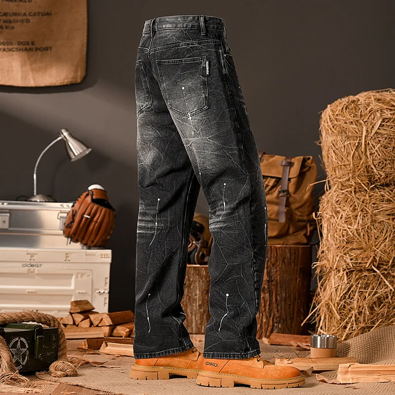 Luźne proste dżinsy jeansowe dla mężczyzn 2025 nowy styl moda uliczna wysokiej klasy czarne spodnie retro Y2K