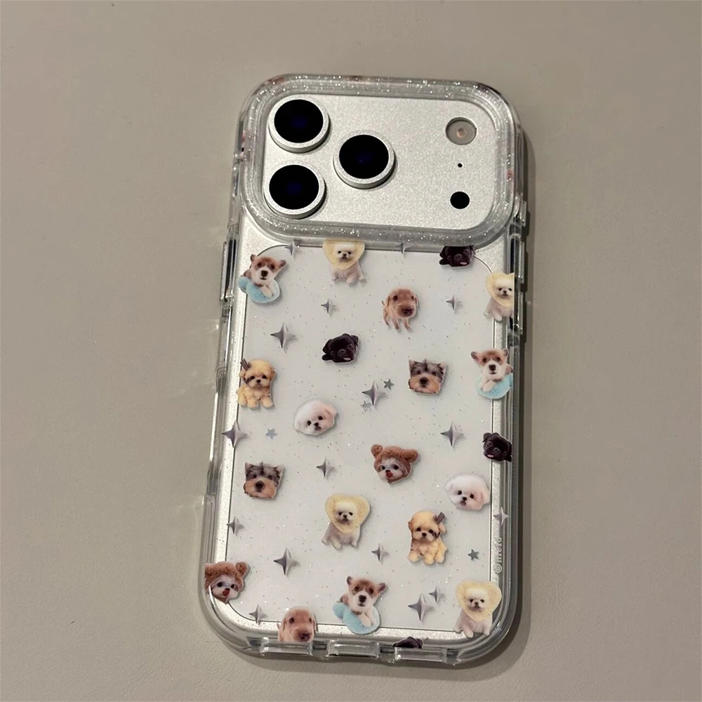 Niedliche Welpen-Cartoon-Kätzchen-Glitzer-Sternen-Transparente Hülle für iPhone 16 17Pro 13 14 15 18 Promax Stoßfeste Schutzhülle – Detail 11