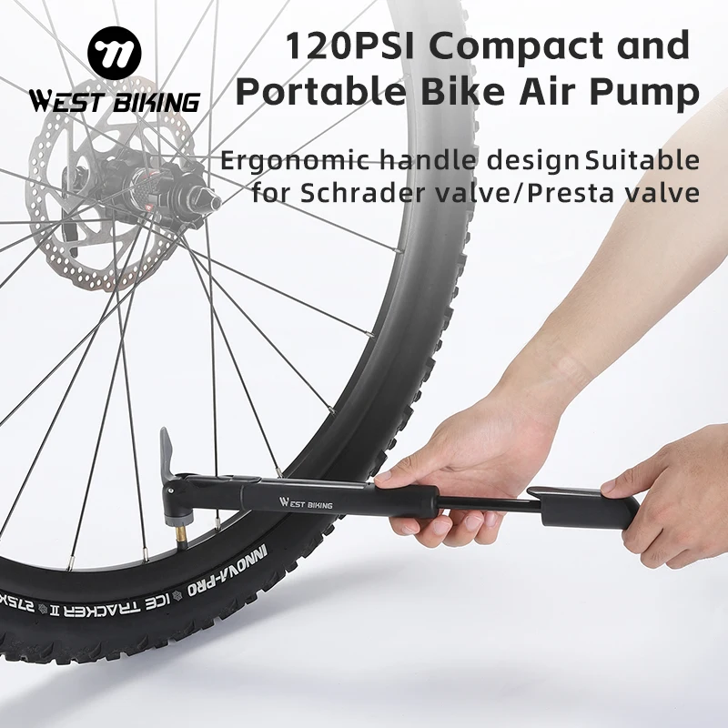 WEST BIKING Mini Bicycle Pump 120PSI Portable Schrader/Presta Valve Air Pump Bike Tire Hand Inflator MTB Road Bike Accessories