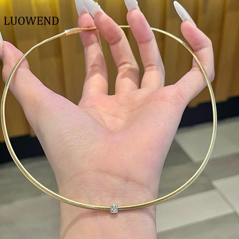 

LUOWEND 100% 18-каратное желтое золото, ожерелье, цепочка из змеиной кости, модное ожерелье в стиле INS с настоящим натуральным бриллиантом для женщин, ювелирные изделия