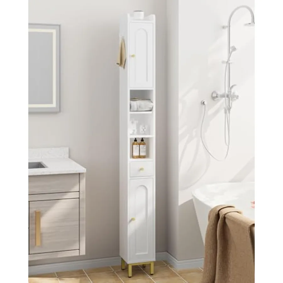 Bathroom Cabinet with Adjustable Shelves Freestanding Floor Cabinet Tall Bathroom Storage Cabinet with Doors and Drawer Narrow