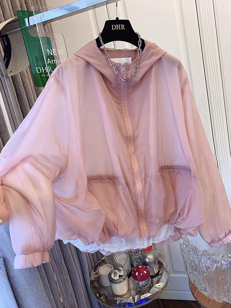 

Spor Casual Women's irt Jaet with Hood Sun Protection Loose Fit Summer Faionable Top for Small Stature Ladies