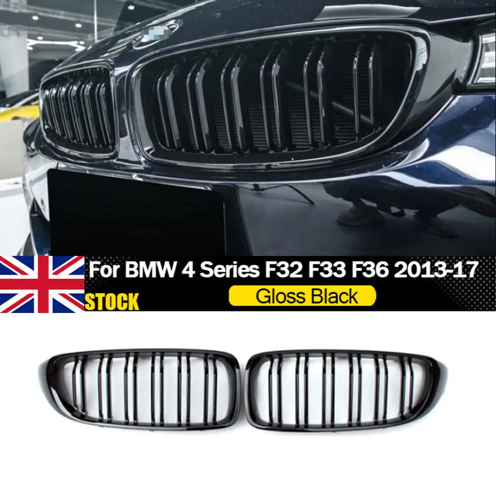 For BMW F32 F33 F36 4 Series Gloss Black Kidney Grill Grille Twin Bar M4 Style