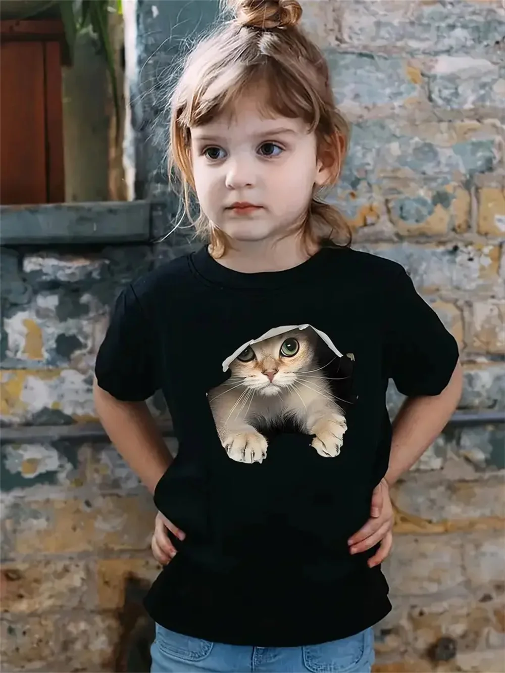 Nuevas camisetas divertidas con estampado 3d de gato Animal para niñas, camisetas de manga corta a la moda para fiesta, camisetas informales, ropa para niñas 2025