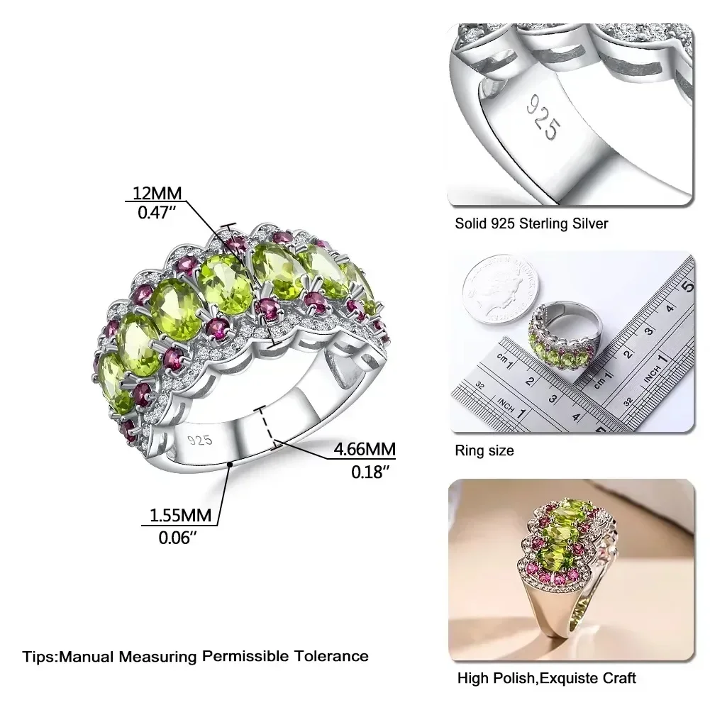 GZ ZONGFA Natural Peridot Rhodolite Jewelry Gemstone 925 Sterling Silve Chunky Finger Womens Ring For Women Birthday Gifts