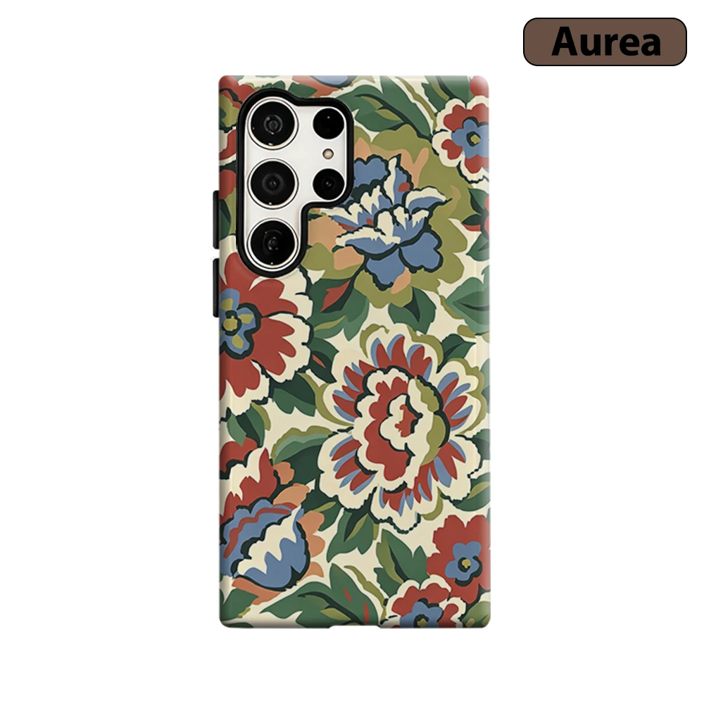 Vintage Boho Flower Phone Case for Samsung Galaxy S26 S25 Ultra S24 S23 Ultra Plus Shockproof Double layer tough Back Cover