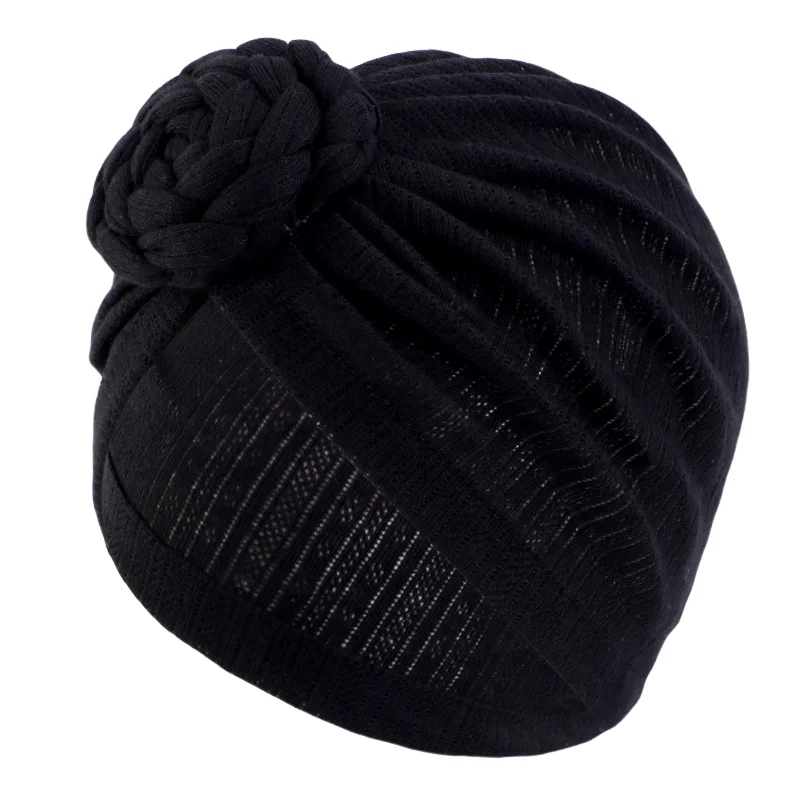 Novas mulheres muçulmano turbante chapéu de algodão nó superior flor decoração headwrap senhoras capa de cabelo gorro lenço quimio boné bandanas