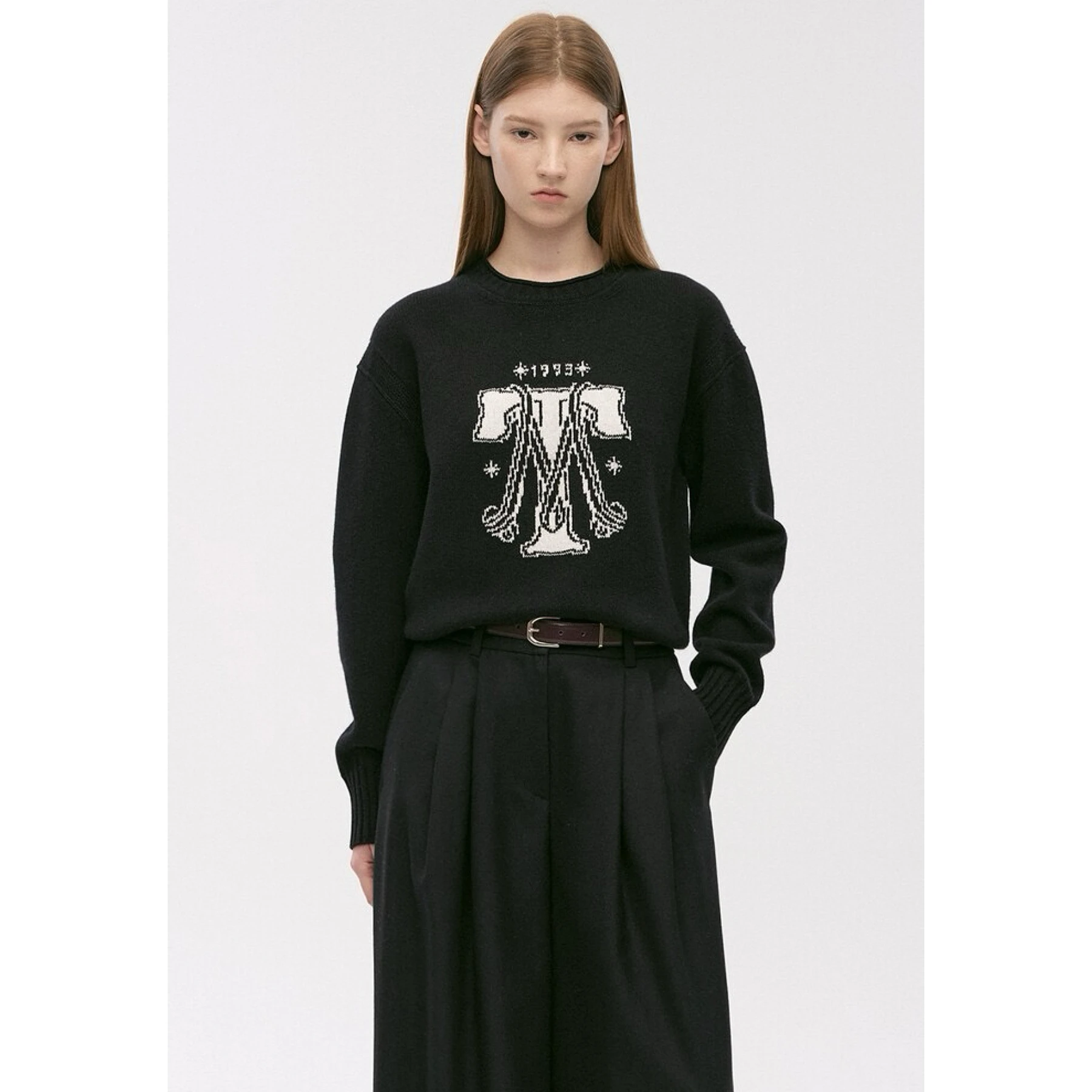 Simple Early Spring Commute Sle Knitted Sweater Lemon Cheese round Ne Letter Embroidery Easy Wear Women's Long Sve Top