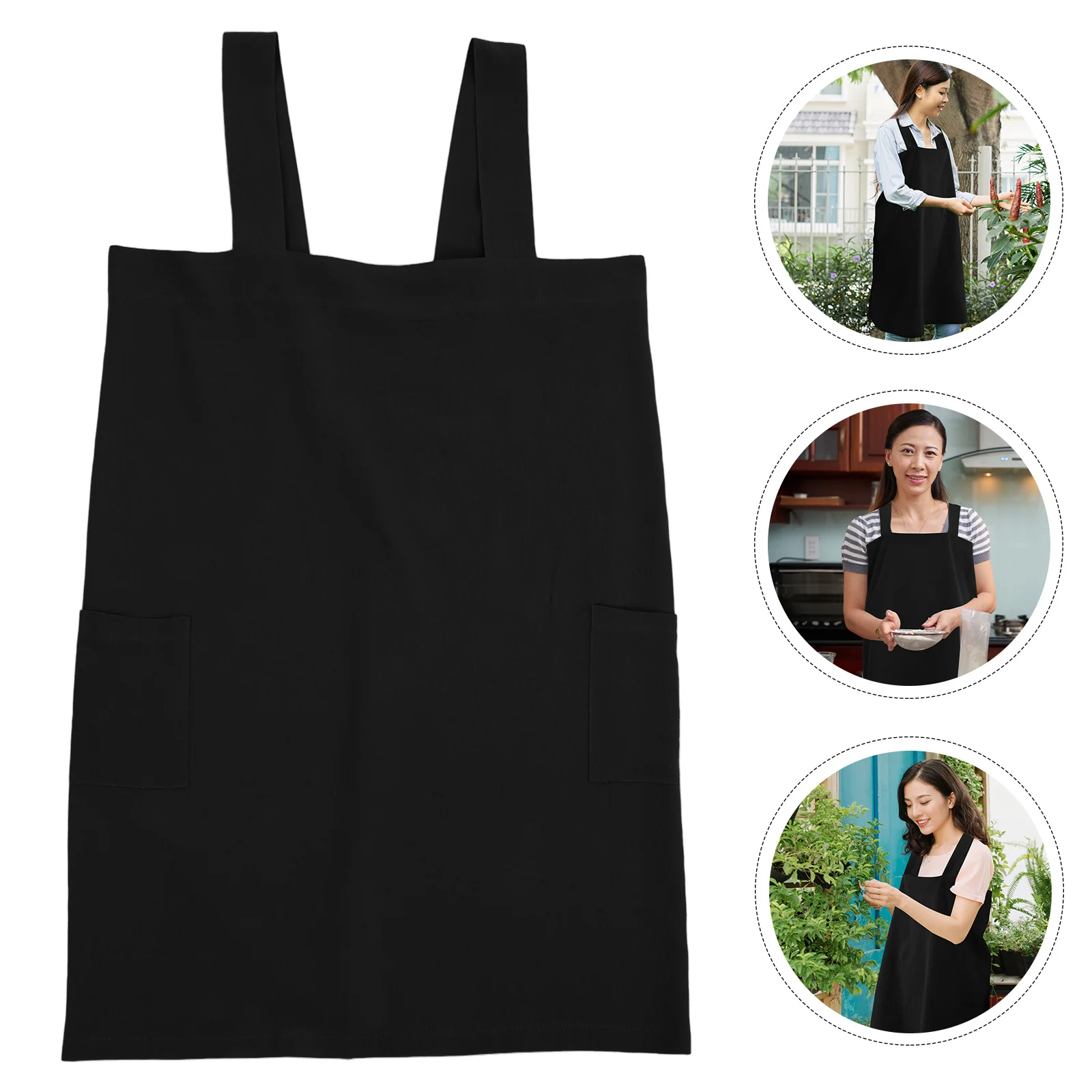 

Cotton Linen Cross Back Apron Women Cooking Kitchen Gardening Art Activities Apron Pocket Comfortable Breathable Stylish