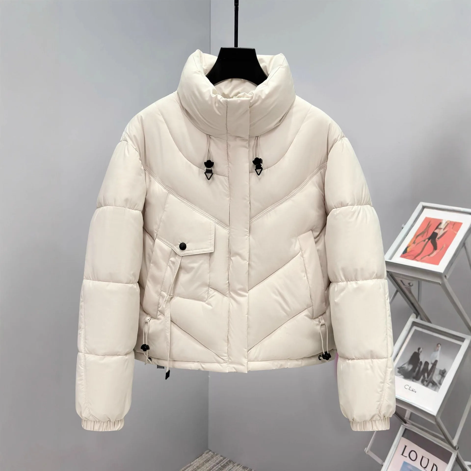 Abrigo corto liso acolchado de algodón para mujer, Parkas cortas con cuello levantado, chaqueta acolchada gruesa, prendas de vestir exteriores holgadas para otoño e invierno