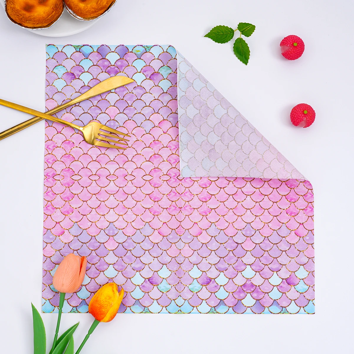 Iridescent Gold Mermaid Scale Paper Napkins Disposable Tissue Girls Under Sea Mermaid Party Table Decoration - view 4
