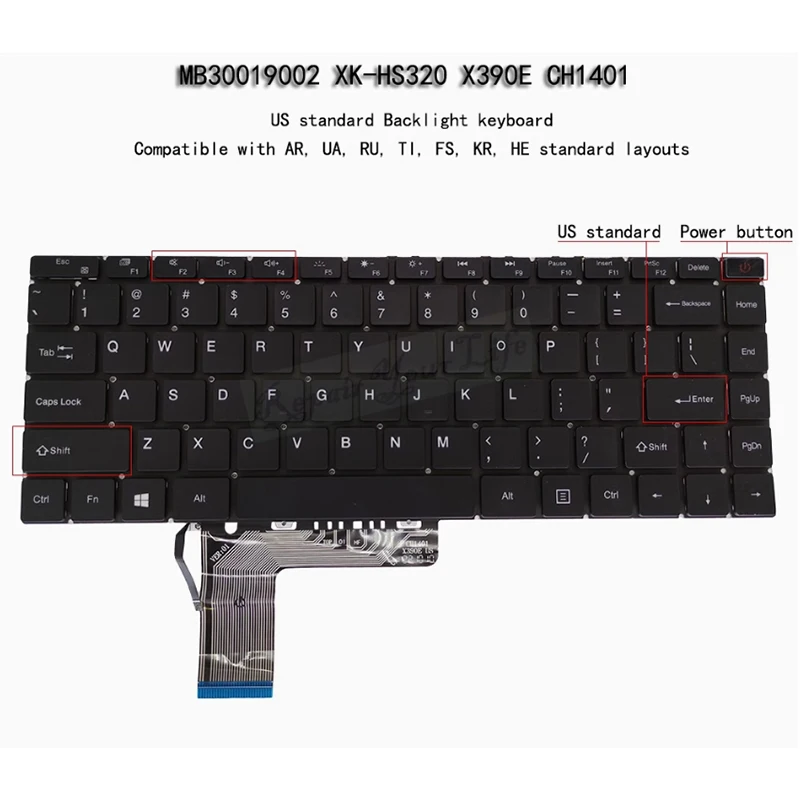 

US for Shanzhai MB30019002 XK-HS320 X390E CH1401 Laptop Keyboard