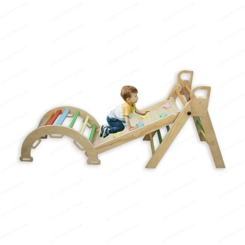Solid Wood Toddler Bedside Climbing Slide Combo, Small Indoor Sensory Integration Training Play Set for Kids
