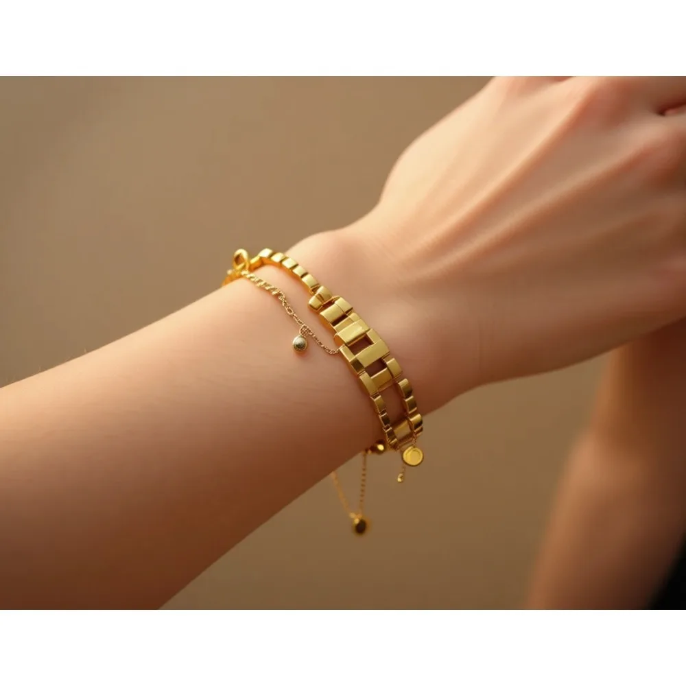 

Два позолоченных браслета из нержавеющей стали с цепочкой и кристаллами, регулируемые, ювелирные изделия