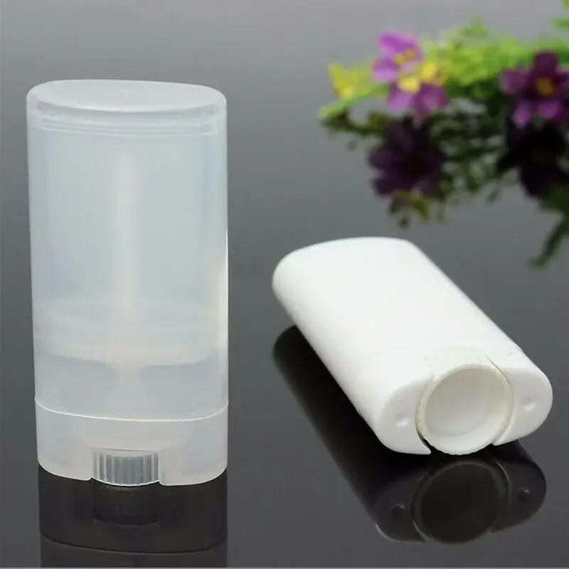 10pcs x 15g DIY Clear White Empty Oval Flat Tubes Deodorant Lip Balm Container Pots Lip Gloss Refillable Travel Bottles