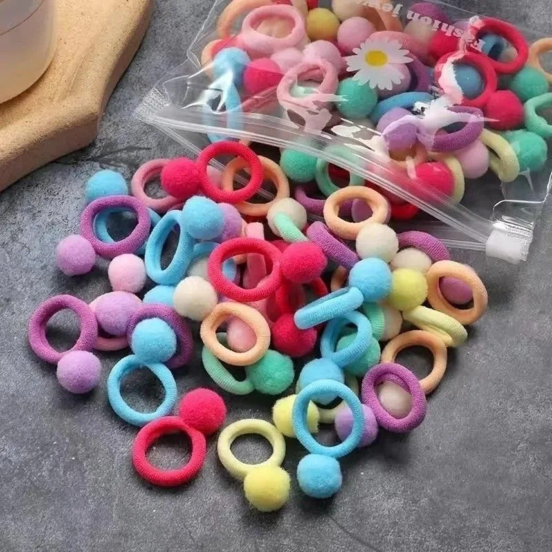 50Pcs Solid Plush Ball Elastic Hair Bands For Kids Girls Hair Ropes Ties Children Ponytail Rubber Band Headwear Hair Accessories