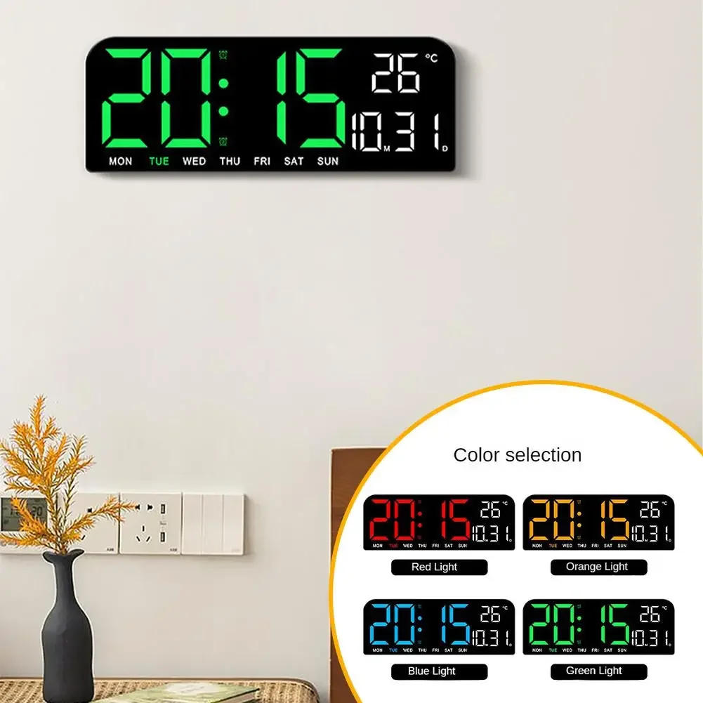 Large Digital Wall Clock Temperature And Date Week Table Mode Night Alarm 12/24H LED Electronic Clock Clock Display Timing