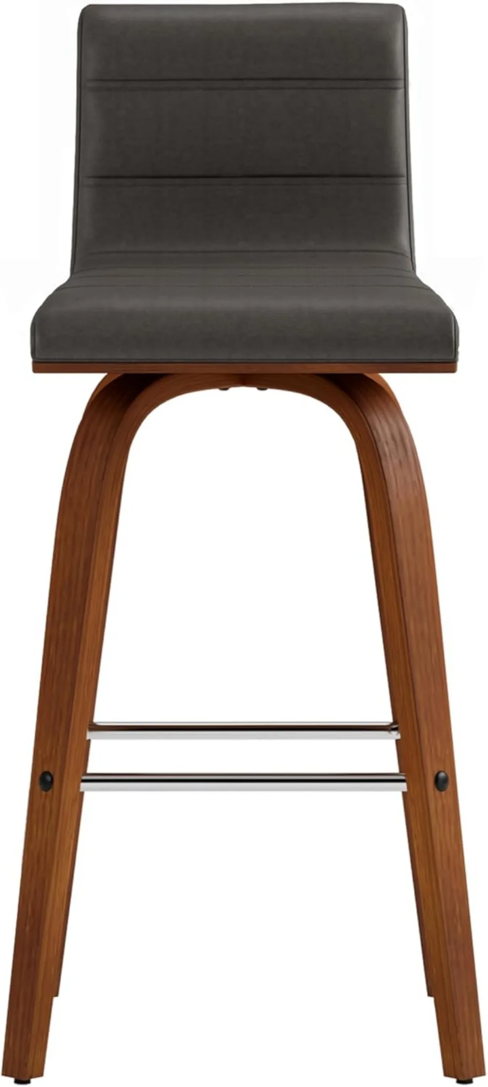 مقعد مرتفع دوار بارتفاع 26 بوصة مع جلد صناعي رمادي ولمسة نهائية من خشب الجوز #5