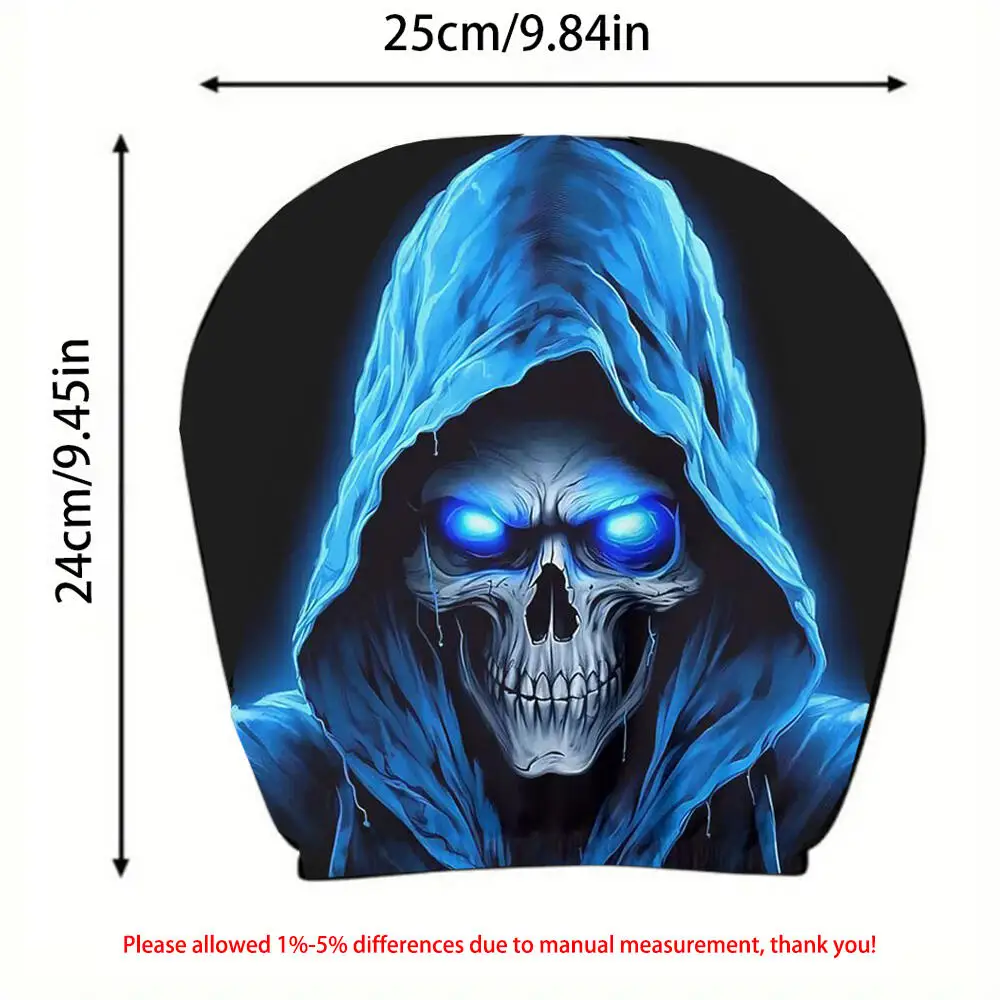 2 Stück Blau Leuchtende Totenkopf-Autokopfstützenbezüge, Horror-Sensenmann Universelle Elastische Auto-Kopfstützenschoner – Detail 9