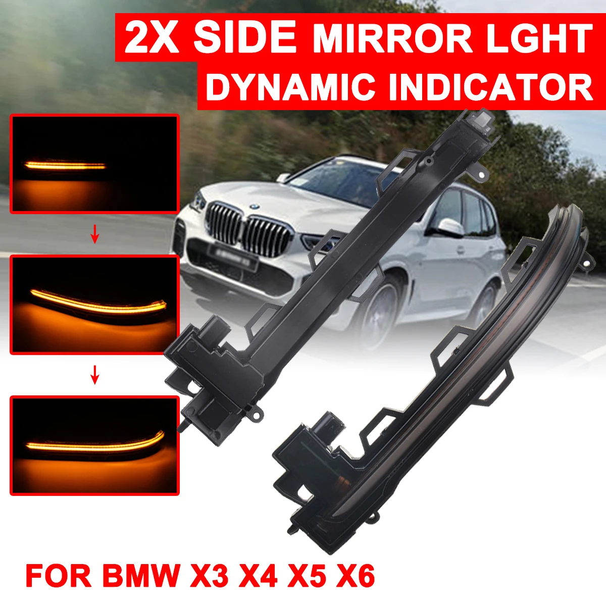 

1 Pair Highlight LED Car Dynamic Turn Light Rearview Mirror Signal Lamp Yellow For BMW X3 F25 LCI 2014-2017 X4 F26 X5 F15 X6 F16